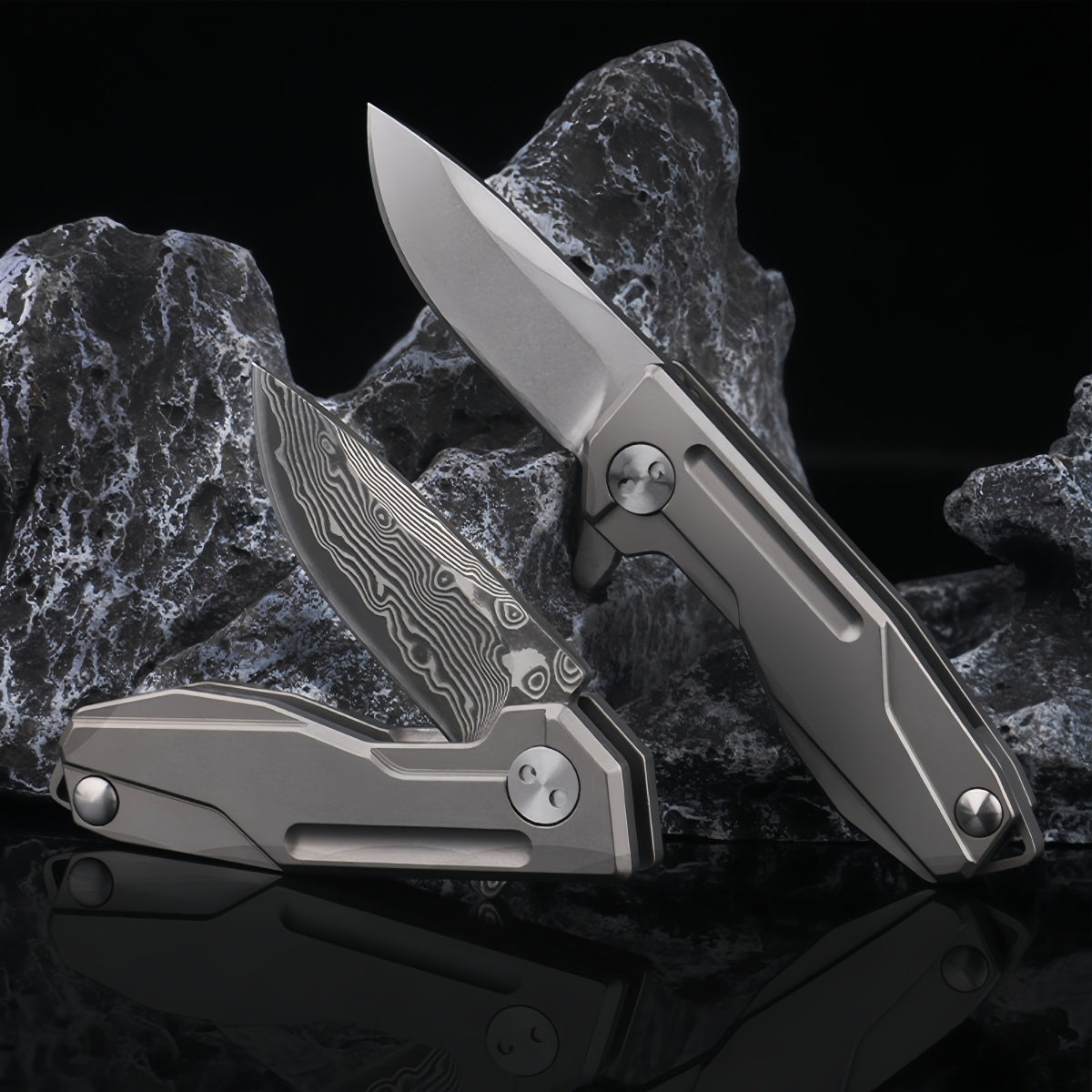 Compact Folding Pocket Knife survival tools- Durable Stainless Steel with Stunning Damascus - Style Blade