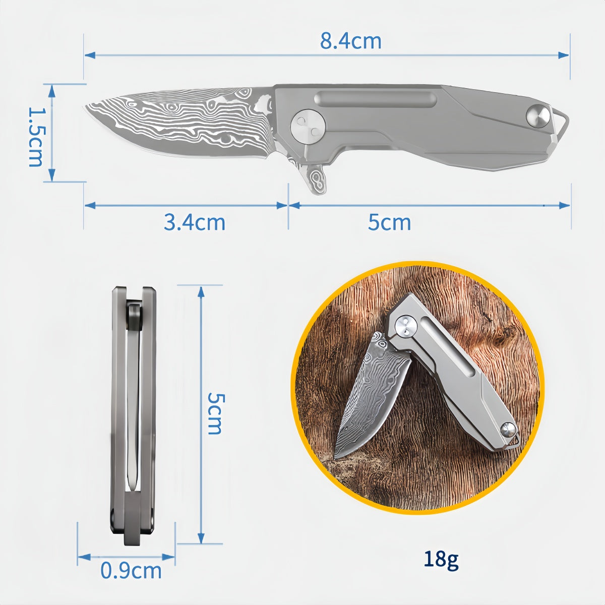 Compact Folding Pocket Knife survival tools- Durable Stainless Steel with Stunning Damascus - Style Blade