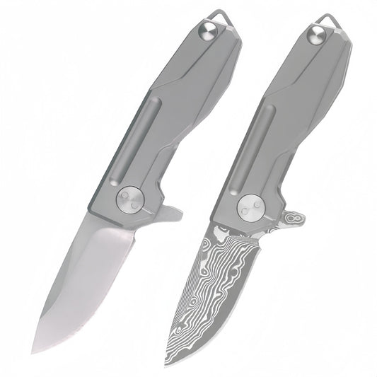 Compact Folding Pocket Knife survival tools- Durable Stainless Steel with Stunning Damascus - Style Blade