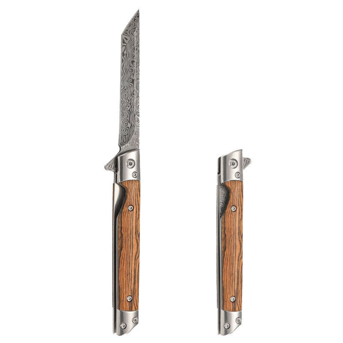 High - Quality Survival Folding Pocket Knife with Wooden Handle and Leather Sheath