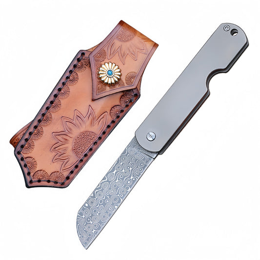 Exquisite Folding Pocket Knife with Hand survival tools- crafted Leather Sheath