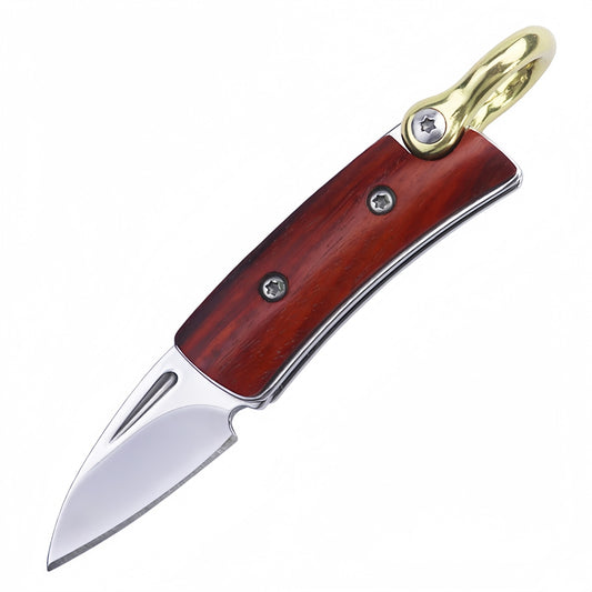 Portable Folding Pocket Knife with Wood Handle Brass Elements –Durable Steel Survival knife, Camping EDC Tool for Cutting