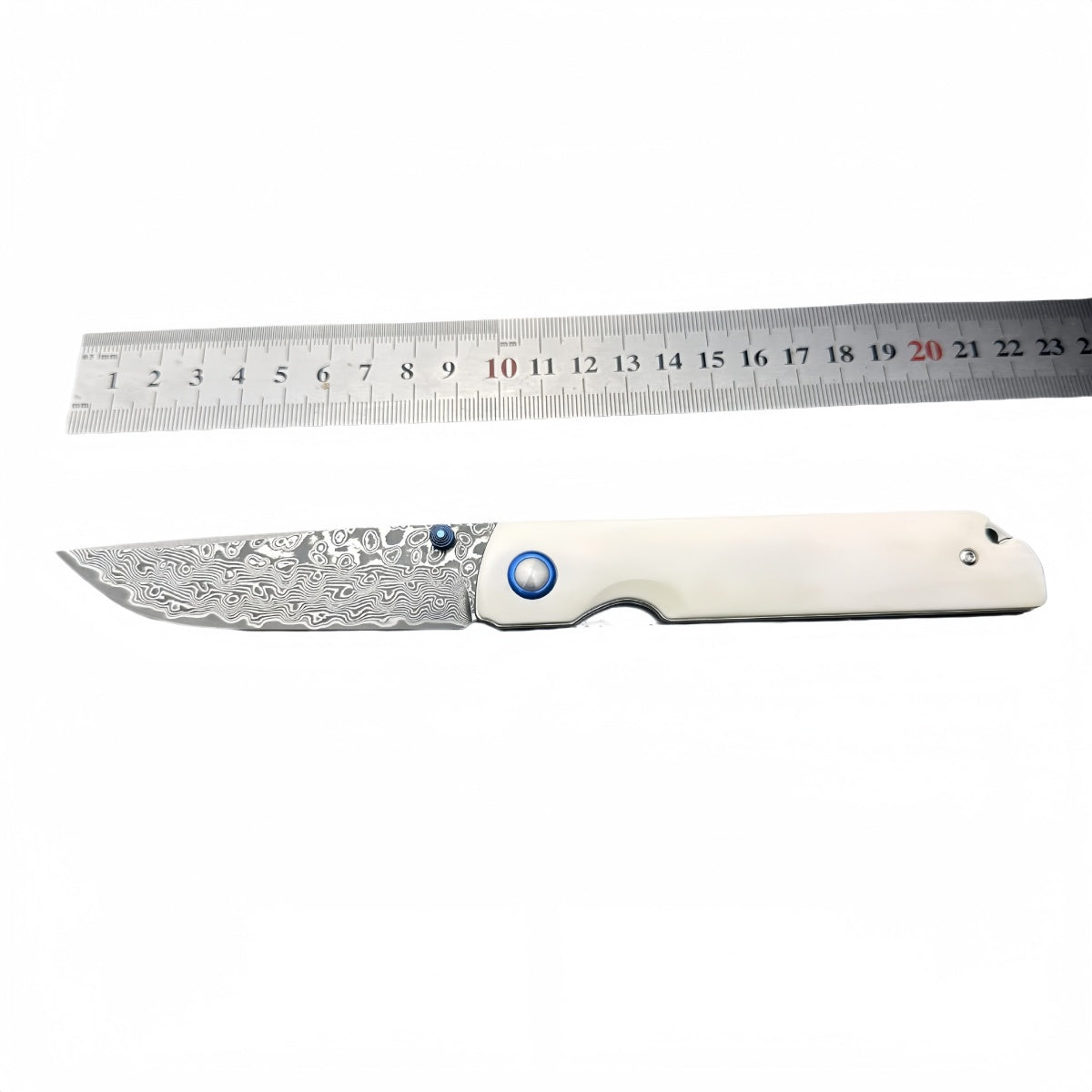 Elegant Folding Pocket Knife survival tools - Premium Damascus Steel with Ivory - like Handle