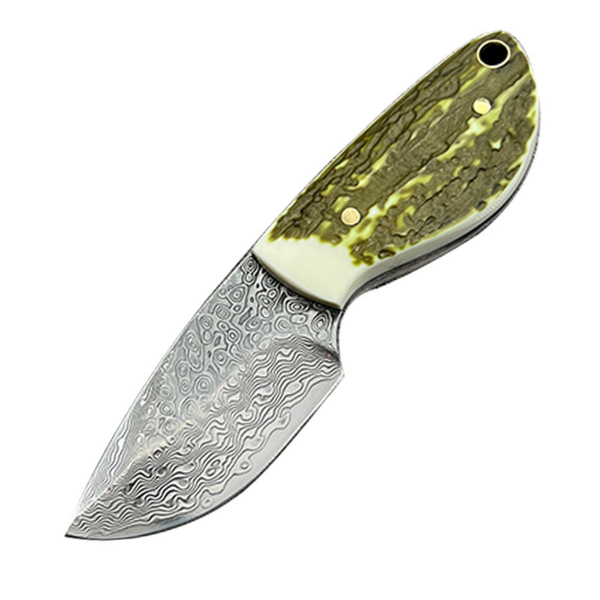 Handmade Damascus Steel Pocket Knife Resin Handle & Brown Leather Sheath Camping, Hunting, EDC