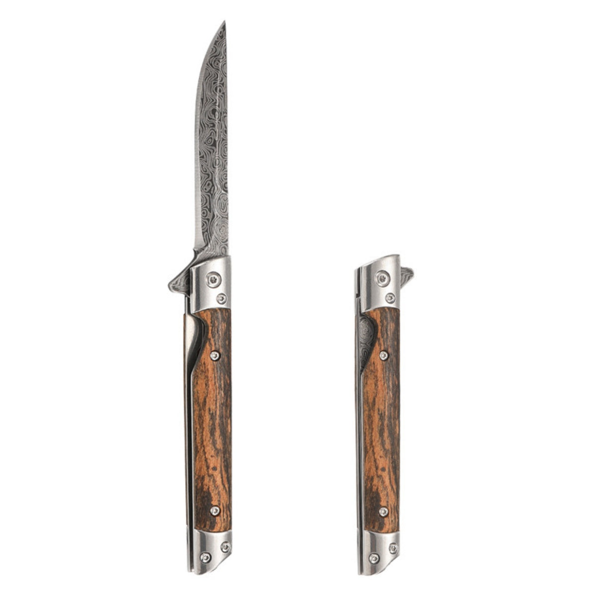 High - Quality Survival Folding Pocket Knife with Wooden Handle and Leather Sheath