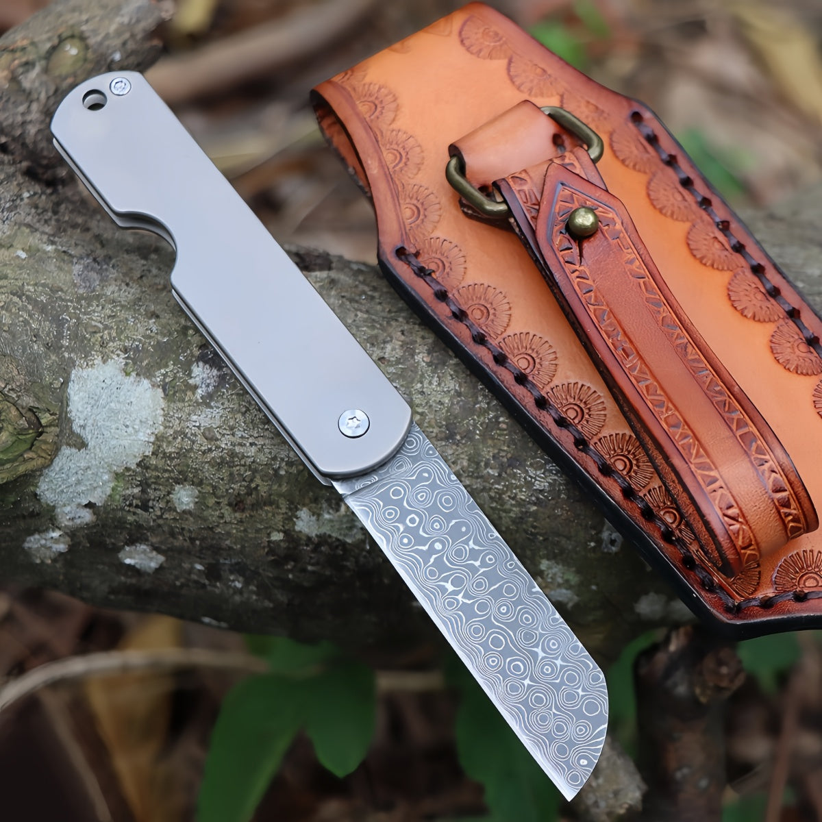 Exquisite Folding Pocket Knife with Hand survival tools- crafted Leather Sheath