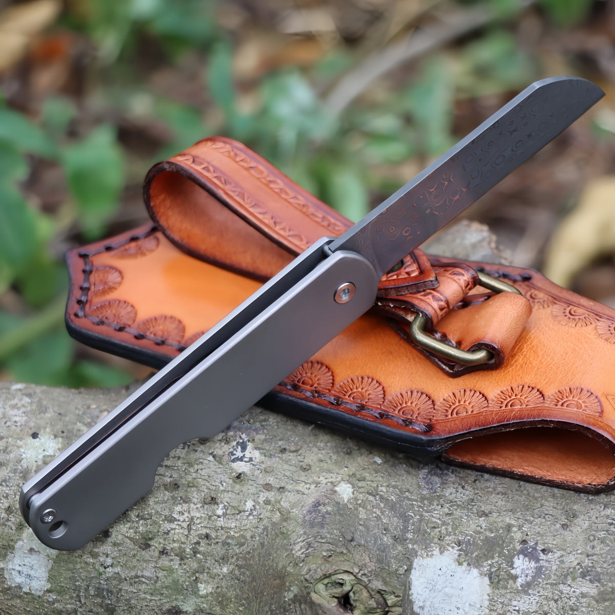 Exquisite Folding Pocket Knife with Hand survival tools- crafted Leather Sheath