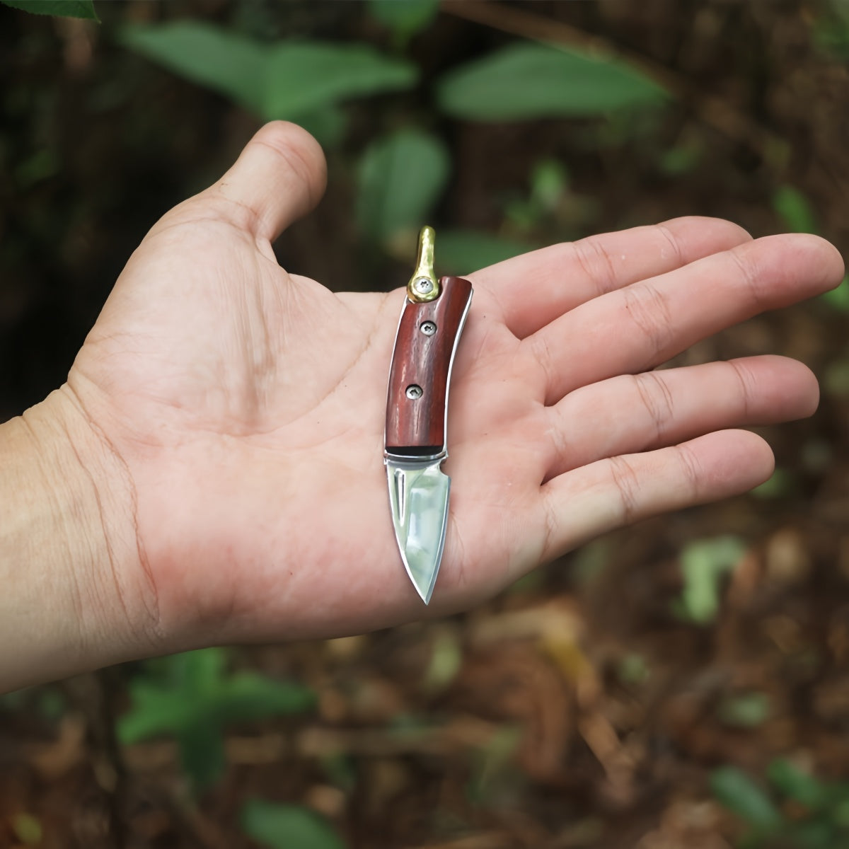 Portable Folding Pocket Knife with Wood Handle Brass Elements –Durable Steel Survival knife, Camping EDC Tool for Cutting