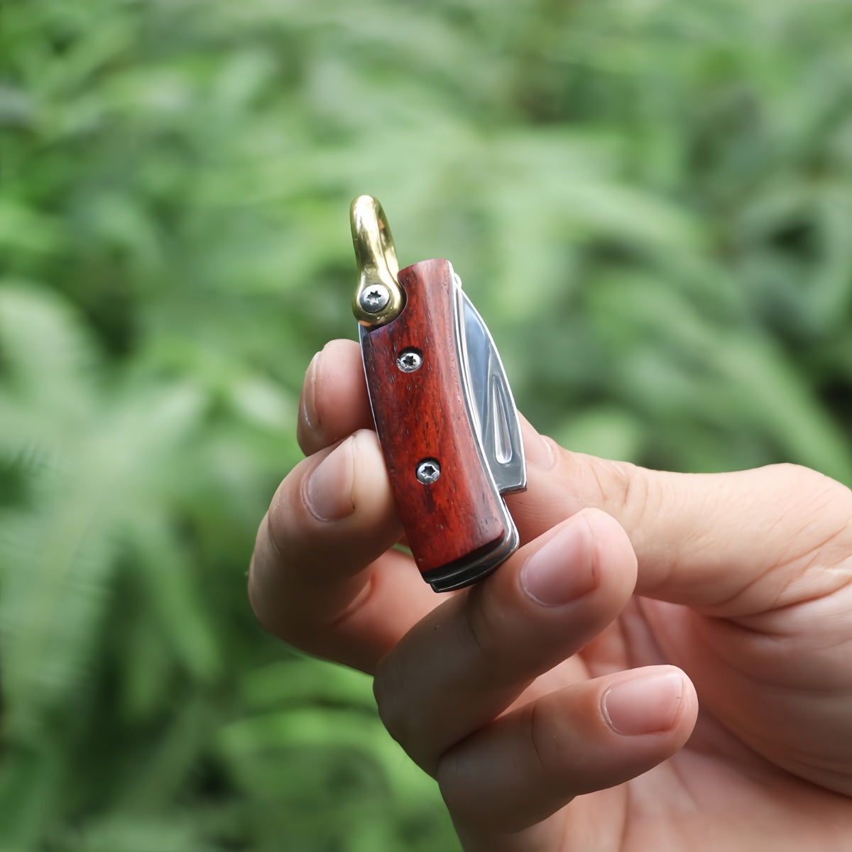 Portable Folding Pocket Knife with Wood Handle Brass Elements –Durable Steel Survival knife, Camping EDC Tool for Cutting