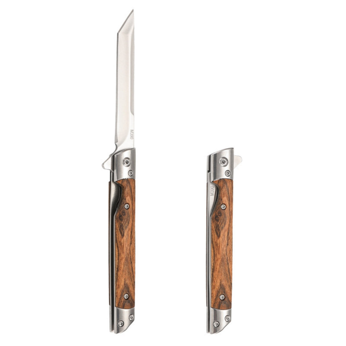 High - Quality Survival Folding Pocket Knife with Wooden Handle and Leather Sheath