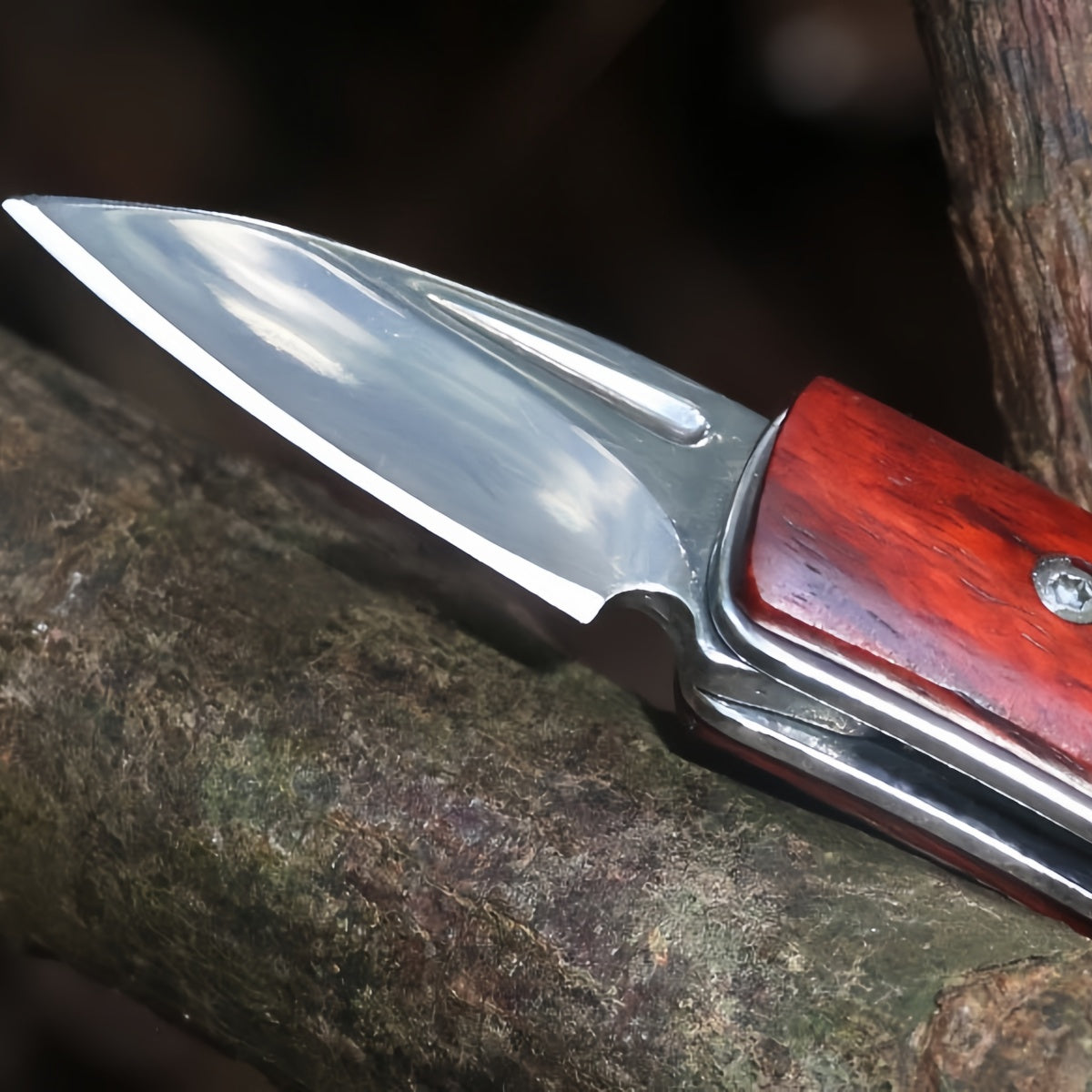 Portable Folding Pocket Knife with Wood Handle Brass Elements –Durable Steel Survival knife, Camping EDC Tool for Cutting