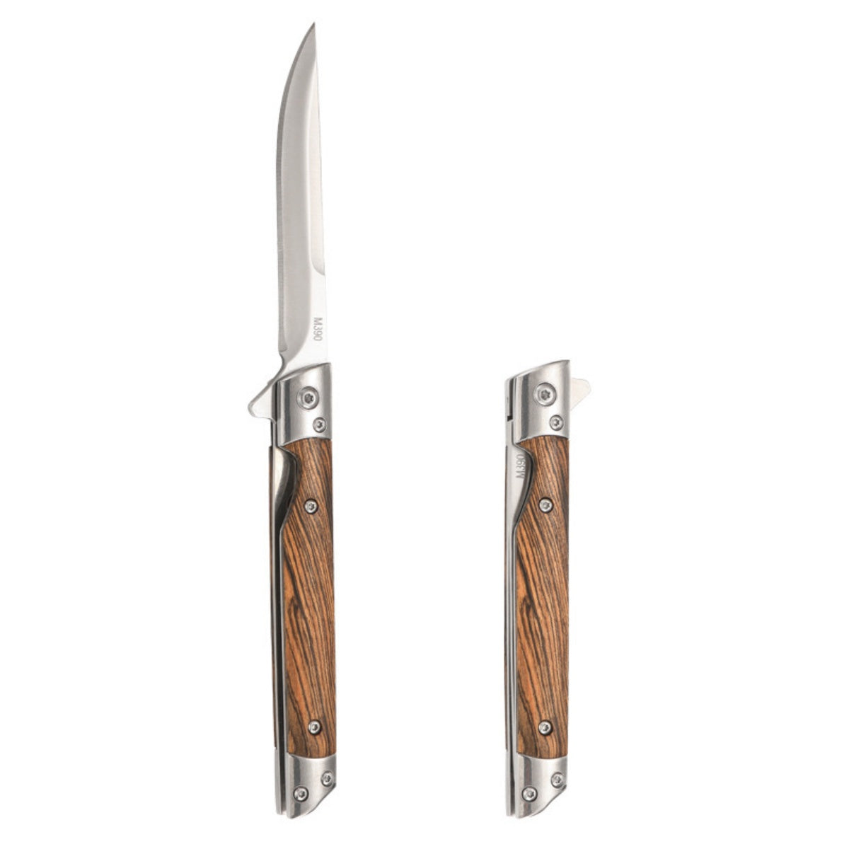High - Quality Survival Folding Pocket Knife with Wooden Handle and Leather Sheath