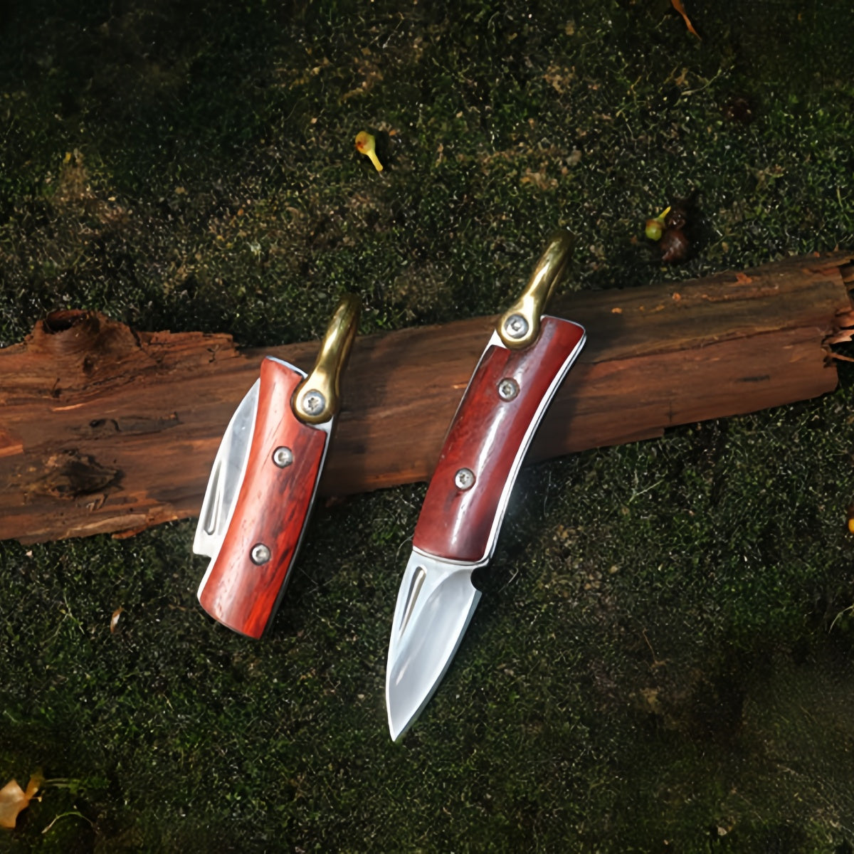 Portable Folding Pocket Knife with Wood Handle Brass Elements –Durable Steel Survival knife, Camping EDC Tool for Cutting