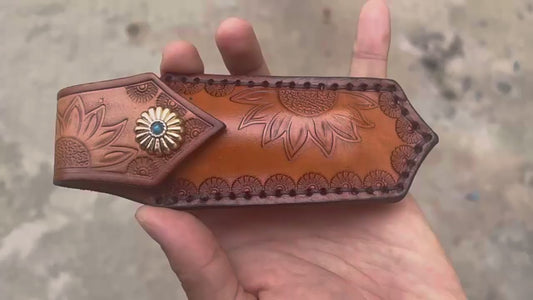 Exquisite Folding Pocket Knife with Hand survival tools- crafted Leather Sheath