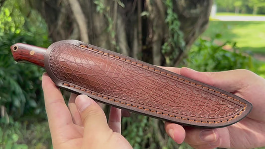 Hand - crafted Fixed - survival tools Blade Hunting Knife with Wooden Handle and Leather Sheath